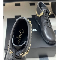 Stylish Chanel Calfskin Leather Laced-up Ankle Boots with Chain Black CH110405 Black 2026
