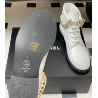 Sumptuous Chanel Calfskin Leather Laced-up Ankle Boots with Chain Black CH110405 White 2026