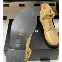 Unique Style Chanel Calfskin Leather Laced-up Ankle Boots with Chain Black CH110405 Beige Yellow 2026