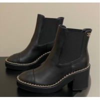 Top Grade Chanel Calfskin Leather Platform Ankle Boots with Chain CH110406 Black 2026