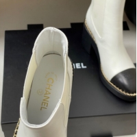 Good Quality Chanel Calfskin Leather Platform Ankle Boots with Chain CH110406 White 2026