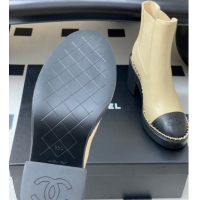 Grade Quality Chanel Calfskin Leather Platform Ankle Boots with Chain CH110406 Beige 2026