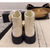 Top Design Chanel Calfskin Leather Laced-up Ankle Boots with Maxi CC CH110408 White 2026