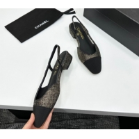 Purchase Chanel Tweed & Grosgrain Slingbacks Flat G31319 Gold/Black 2026