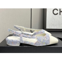 Low Cost Chanel Tweed & Grosgrain Slingbacks Flat G31319 Purple/White 2026