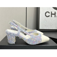 Charming Chanel Tweed & Leather Slingbacks Pump 6.5cm G31318 Purple/White 2026