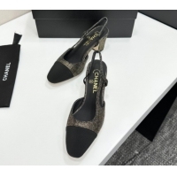 Best Grade Chanel Tweed & Grosgrain Slingbacks Pump 6.5cm G31318 Black/Gold 2026