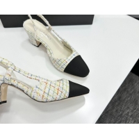 Good Quality Chanel Tweed & Grosgrain Slingbacks Pump 6.5cm G31318 White/Multicolor 2026