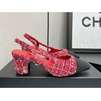 Pretty Style Chanel Tweed & Grosgrain Slingbacks Pump 6.5cm G31318 Red/Black 2026