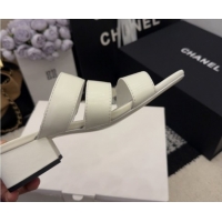 Best Price Chanel Shiny Calfskin Leather Heel Slides Sandal 4cm with Button Strap G46798 White 2026