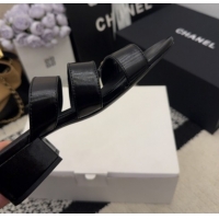 Purchase Chanel Shiny Calfskin Leather Heel Slides Sandal 4cm with Button Strap G46798 Black 2026