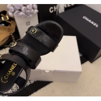 Discount Chanel Shiny Calfskin Leather Heel Sandals 4cm with Button Strap G46793 Black 2026