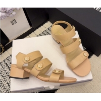Best Product Chanel Shiny Calfskin Leather Heel Sandals 4cm with Button Strap G46793 Beige 2026