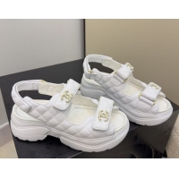 Classic Hot Chanel Shiny Calfskin Platform Sandals 5.5cm G46293 White 2026