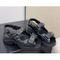 Charming Chanel Shiny Calfskin Platform Sandals 5.5cm G46293 Black 2026