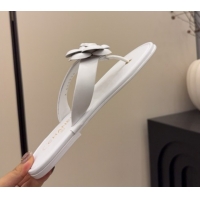 Cheap Price Chanel Calfskin Leather Flat Thongs Slide Sandal with Camellia Bloom G46988 White 2026