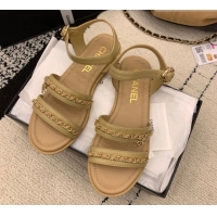 Durable Chanel Calfskin Leather Flat Sandals with Chain G46801 Beige 2026