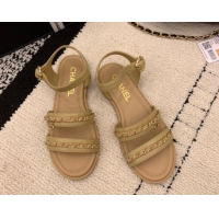 Durable Chanel Calfskin Leather Flat Sandals with Chain G46801 Beige 2026