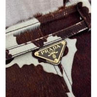 Buy Discount Prada Bonnie medium printed pony hair handbag 1BA426 White/Dark Brown 2026