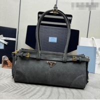 Grade Discount Prada Bonnie Medium Suede handbag 1BA426 Dark Grey 2025