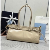 Affordable Price Prada Bonnie medium leather handbag 1BA426 Light Beige 2025