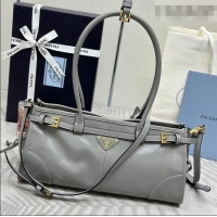 Luxury Discount Prada Bonnie medium leather handbag 1BA426 Grey 2025