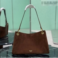 Famous Brand Prada Etude large suede shoulder bag 3008 Cocoa Brown 2026