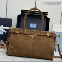 Best Quality Prada Bonnie large suede handbag 1BA433 Dark Brown 2025