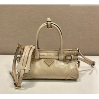 Top Design Prada Bonnie mini leather handbag 1BA486 Beige 2025