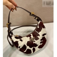 Best Price Prada Arque printed pony hair mini shoulder bag 1BC194 White/Dark Brown 2026