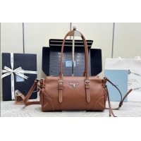 Top Quality Prada Bonnie medium antiqued leather tote bag 1BG628 Chestnut Brown 2026