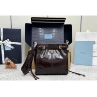 Best Quality Prada Bonnie leather mini shoulder bag 1BH229 Dark Brown 2026