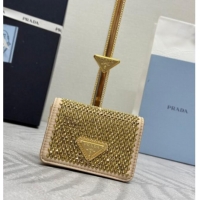 High Quality Prada Card Holder with Shoulder Strap and Crystals 1MR024 Gold-Tone 2026