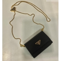 Free Shipping Grade Prada Saffiano Leather Card Holder with Shoulder Strap 1MR024 Black 2026