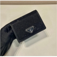 Luxury Cheap Prada Card Holder with Shoulder Strap and Crystals 1MR024 Black 2026