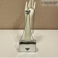 Market Sells Prada Card Holder with Shoulder Strap Silver-Tone Leather 1MR024 2026