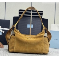 Top Grade Prada Explore large suede shoulder bag 1BC264 Cinnamon Brown 2025