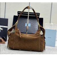 Market Sells Prada Explore large suede shoulder bag 1BC264 Dark Brown 2025