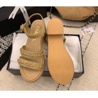 Good Quality Chanel Calfskin Leather Platform Sandals 6cm with Chain G46800 Beige 2026