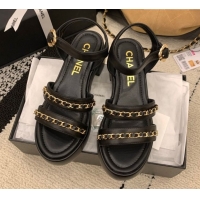 Best Grade Chanel Calfskin Leather Platform Sandals 6cm with Chain G46800 Black 2026
