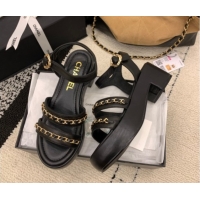 Best Grade Chanel Calfskin Leather Platform Sandals 6cm with Chain G46800 Black 2026