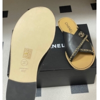 Top Design Chanel Calfskin Leather Flat Slides Sandal with Chain G46976 Black 2026