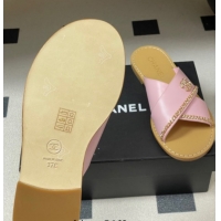 Low Price Chanel Calfskin Leather Flat Slides Sandal with Chain G46976 Pink 2026