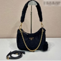 Hot Sell Cheap Prada Re-Edition mini shearling bag 1BC204 Black 2026