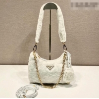 Best Price Prada Re-Edition mini shearling bag 1BC204 White 2026