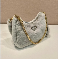Best Quality Prada Re-Edition mini shearling bag 1BC204 Grey 2026