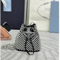 Best Quality Prada Crystal Embellished Satin Mini Pouch 1NR016 Clear 2026