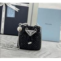 Trendy Design Prada Crystal Embellished Satin Mini Pouch 1NR016 Black 2026