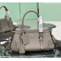 New Design Prada Large leather tote bag 1BG604 Grey 2026