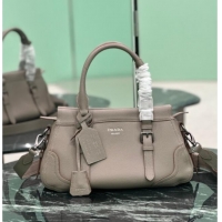 New Design Prada Large leather tote bag 1BG604 Grey 2026